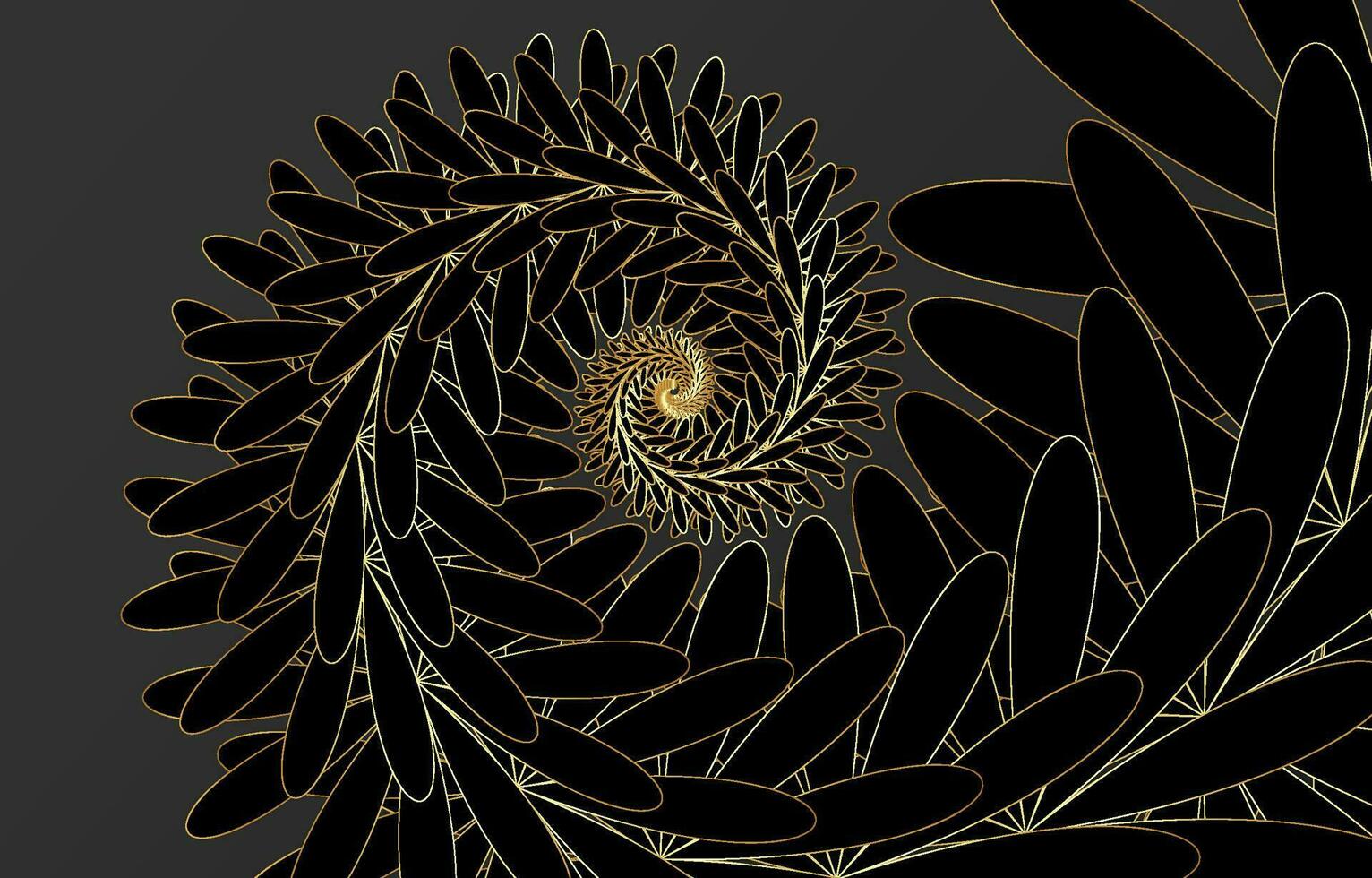 fibonacci spiraal achtergrond. abstract zwart en goud nautilus fibonacci patroon sjabloon, gouden luxe vector illustratie Aan grijs achtergrond