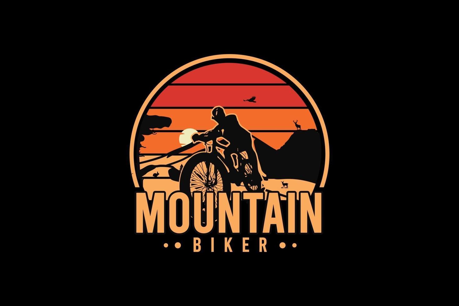 mountainbiker, retro vintage stijl hand tekenen illustratie vector