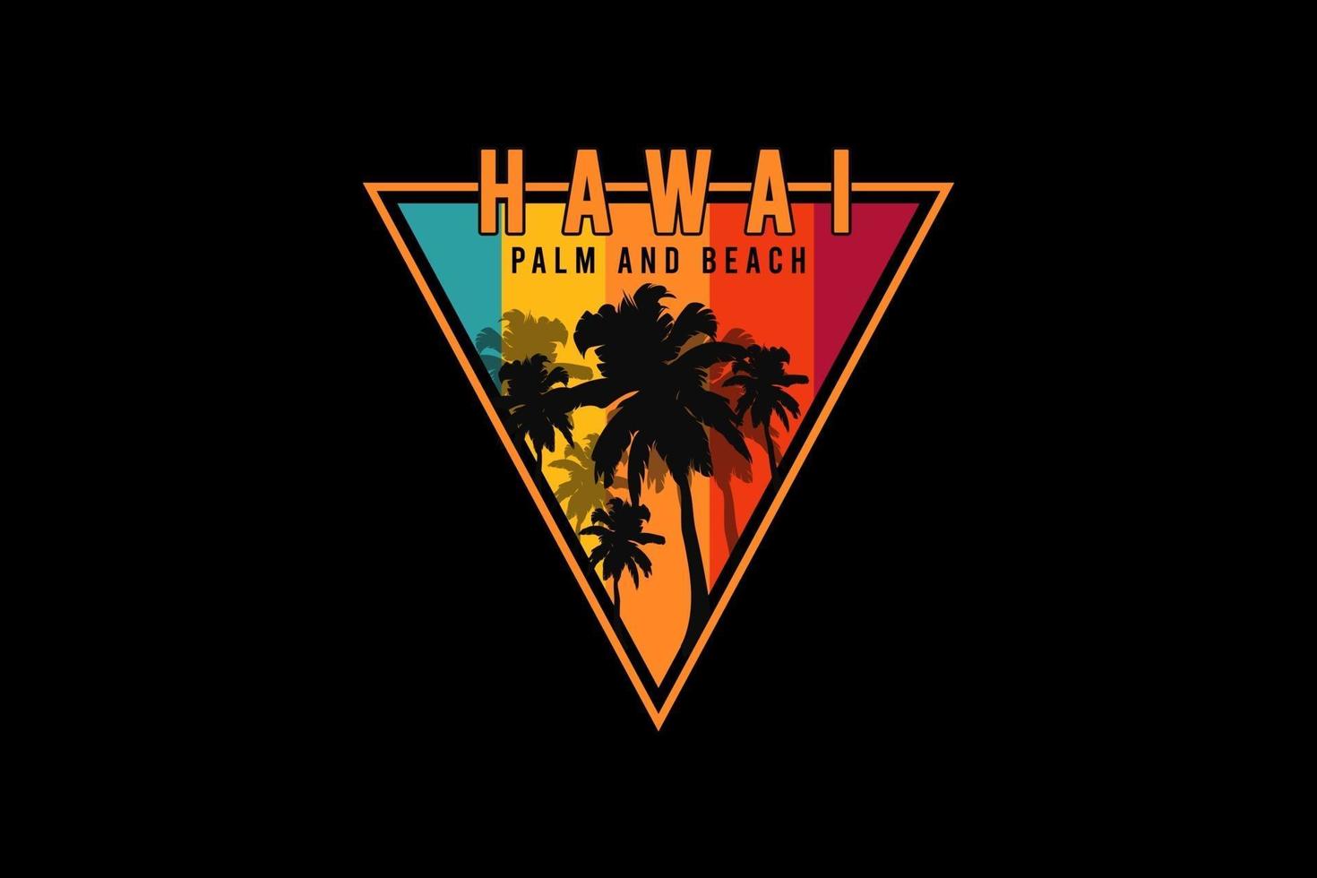 hawaï palm en strand, silhouet retro vintage stijl vector