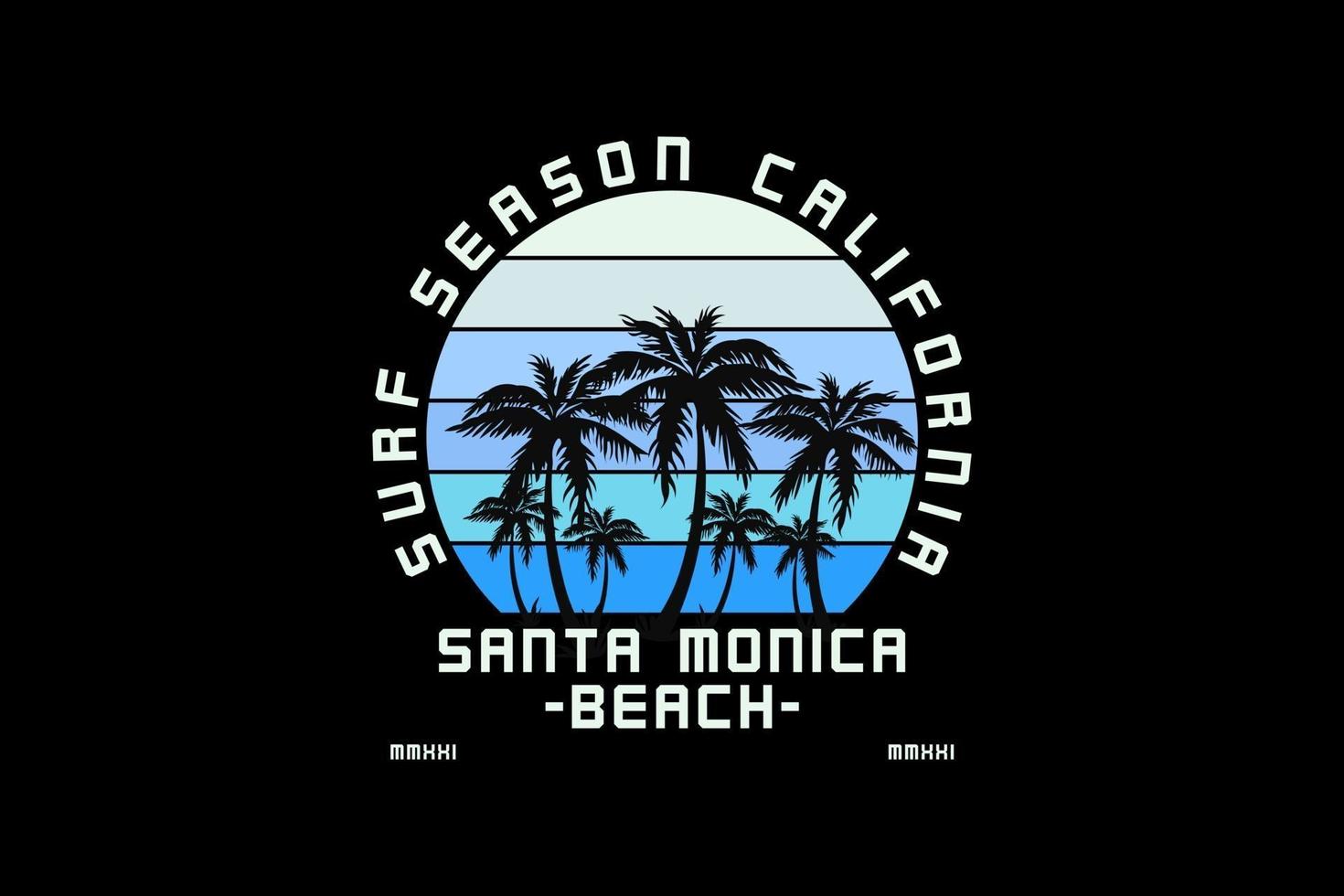 17.surfseizoen Californië, silhouet retro vintage stijl vector