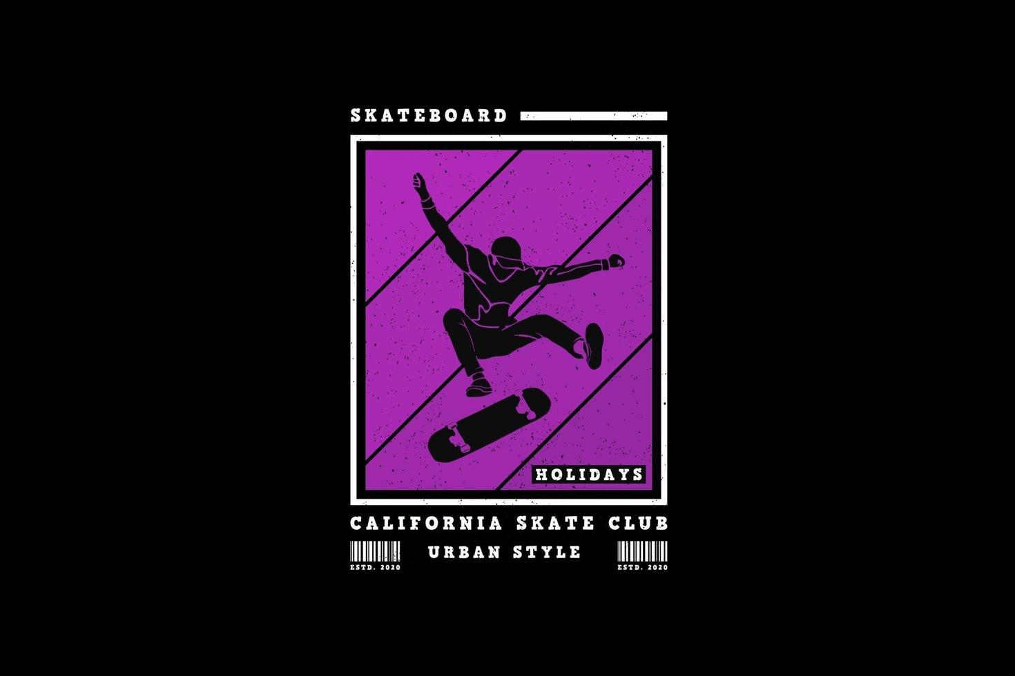 .skateboard california skate club, ontwerp silhouet retro stijl vector