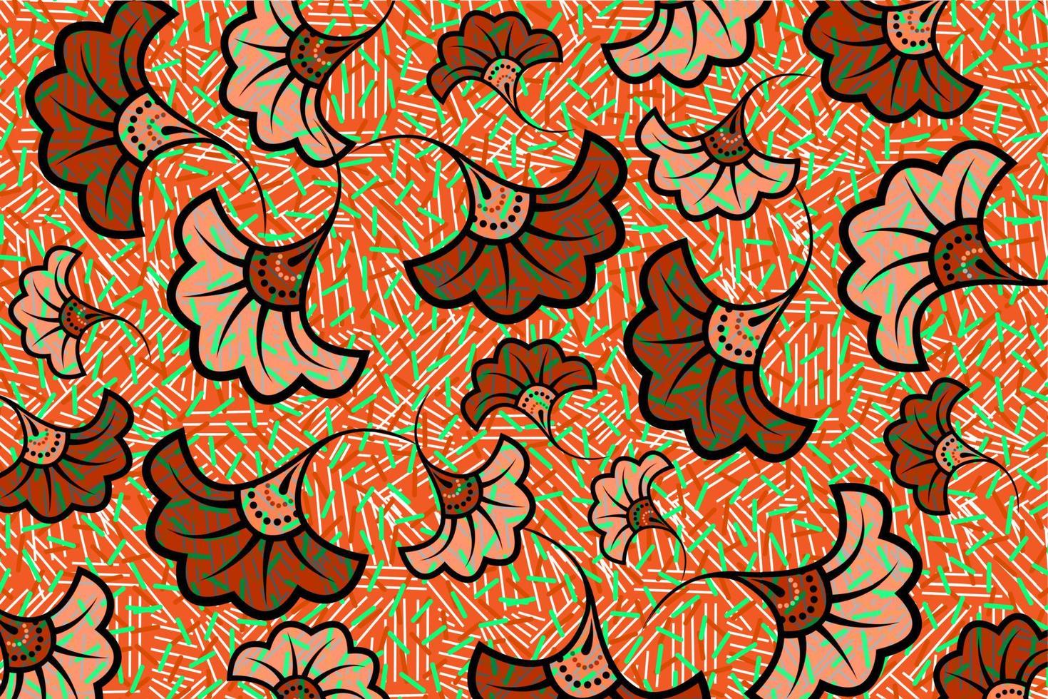 Afrikaanse wax print stof, etnische overlap ornament bloem modevormgeving, kitenge patroon motieven bloemen elementen vector