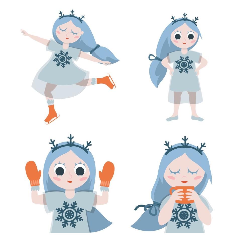 sneeuwvlok meisje in verschillende poses vector