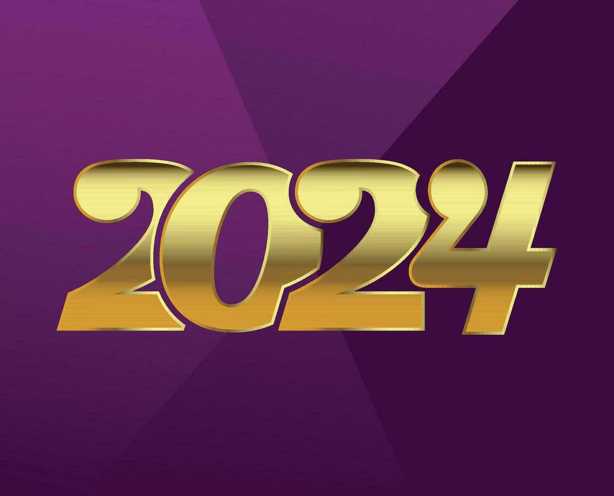 2024 gelukkig nieuw jaar vakantie ontwerp goud abstract vector logo symbool illustratie met Purper achtergrond