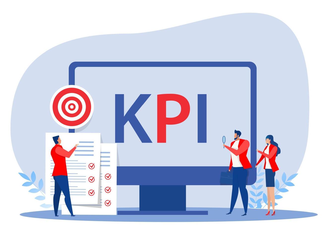 zakenmensen met kpi key performance indicator woord belettering vector