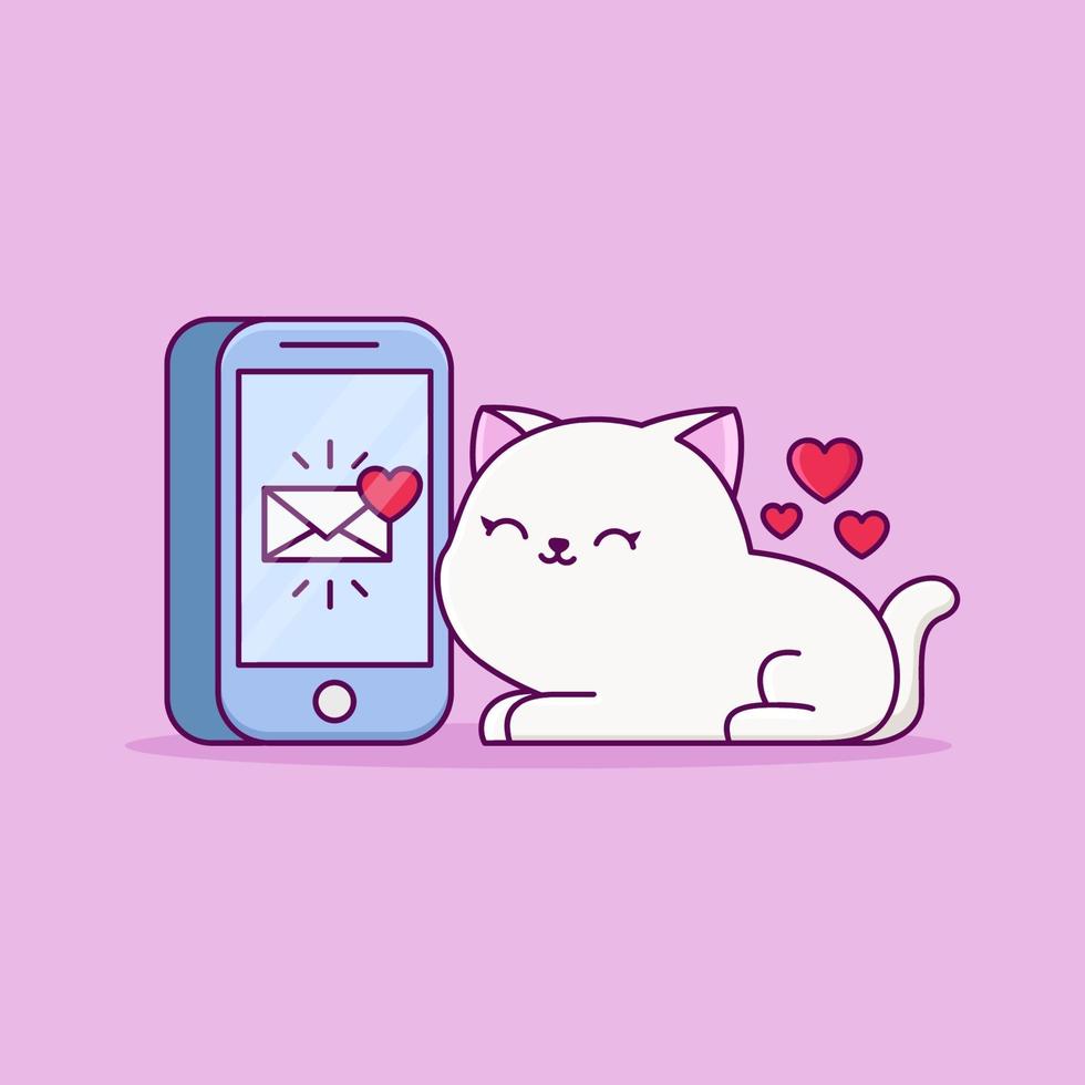 schattige kat ontvang bericht liefde cartoon afbeelding vector