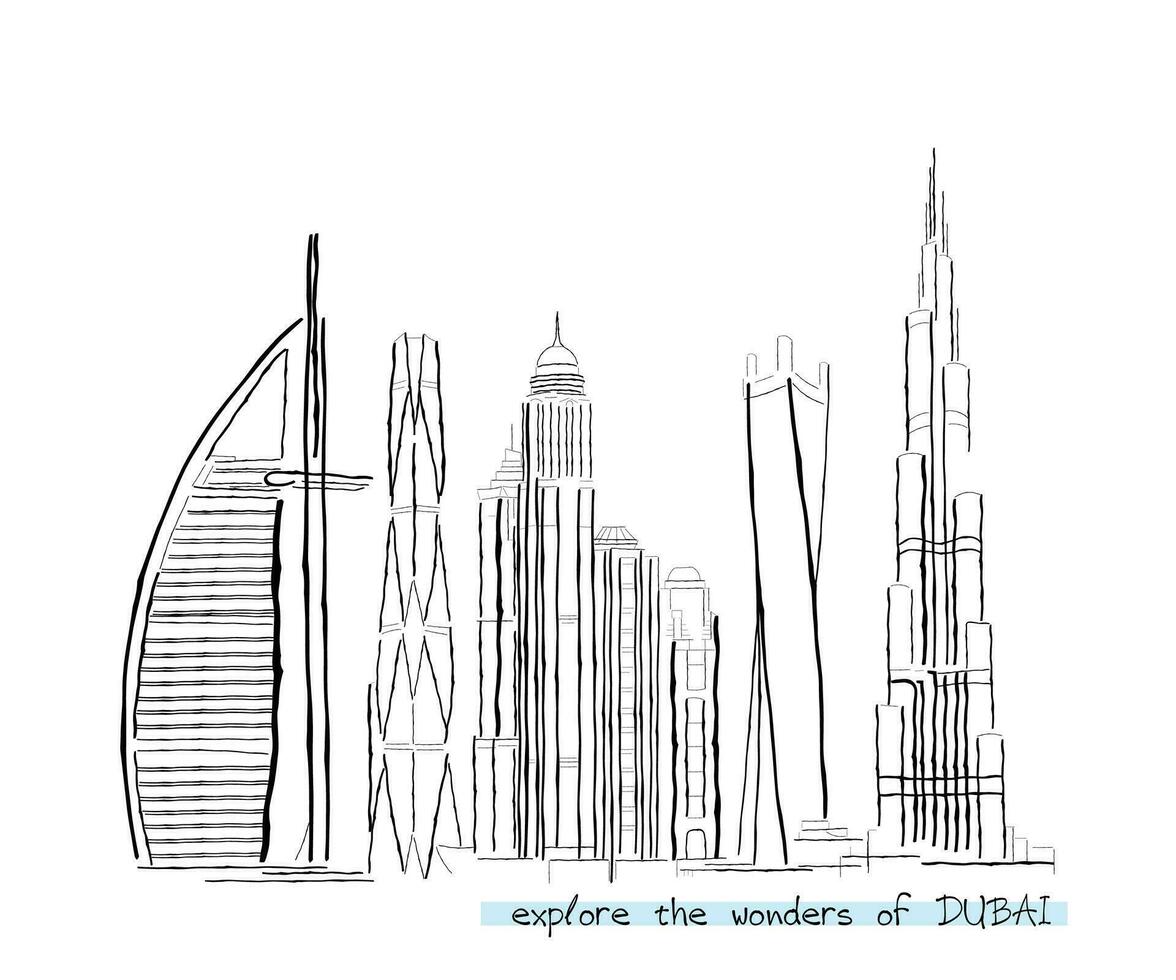 lijn kunst vector van Dubai horizon. Dubai panoramisch stadsgezicht