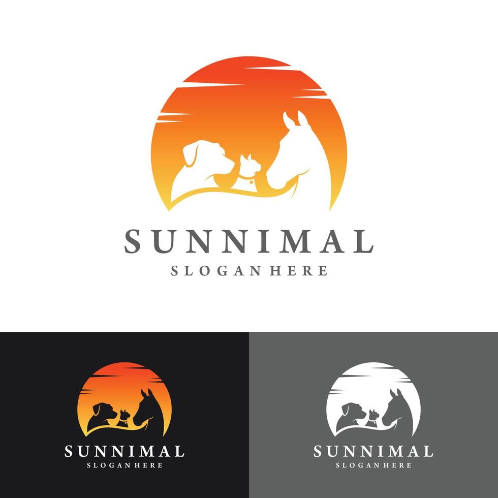 sunnimal dierenverzorging landschappen paard, hond, kat vectorillustratie vector