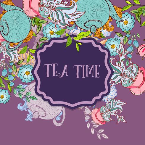 Tijd om thee te drinken. Trendy poster vector