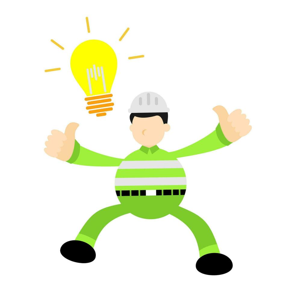 arbeider ingenieur mensen Mens en lamp idee tekenfilm tekening vlak ontwerp stijl vector illustratie