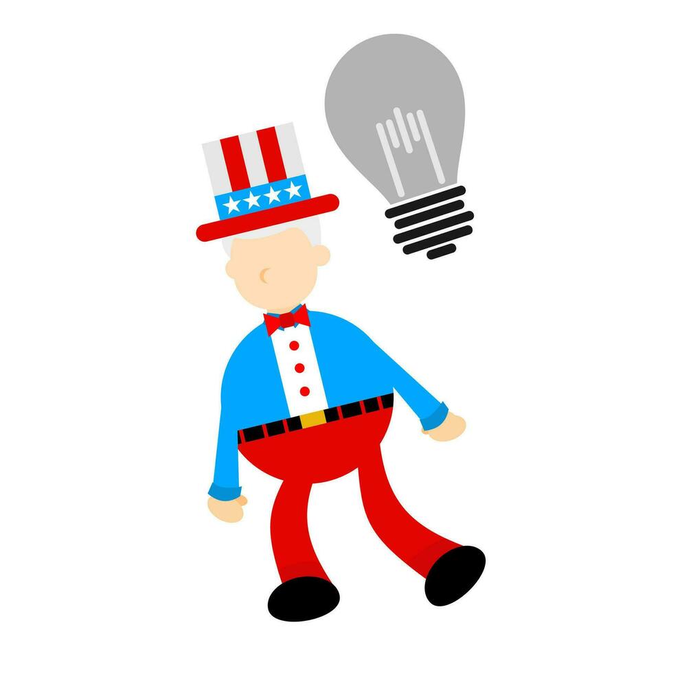 spanning oom Sam Amerika mensen en breken dood grijs lamp tekenfilm tekening vector illustratie vlak ontwerp stijl