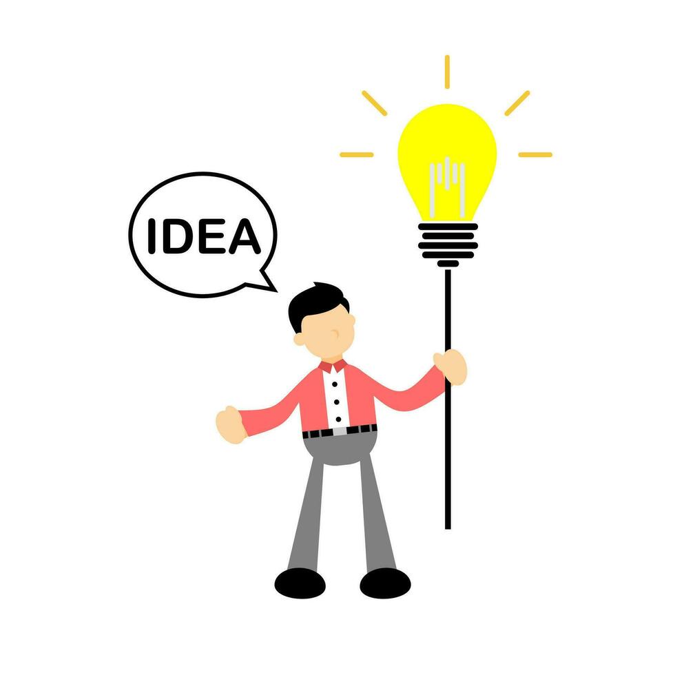 zakenman arbeider met richten naar de lamp tekenfilm tekening. idee concept vlak ontwerp stijl vector illustratie