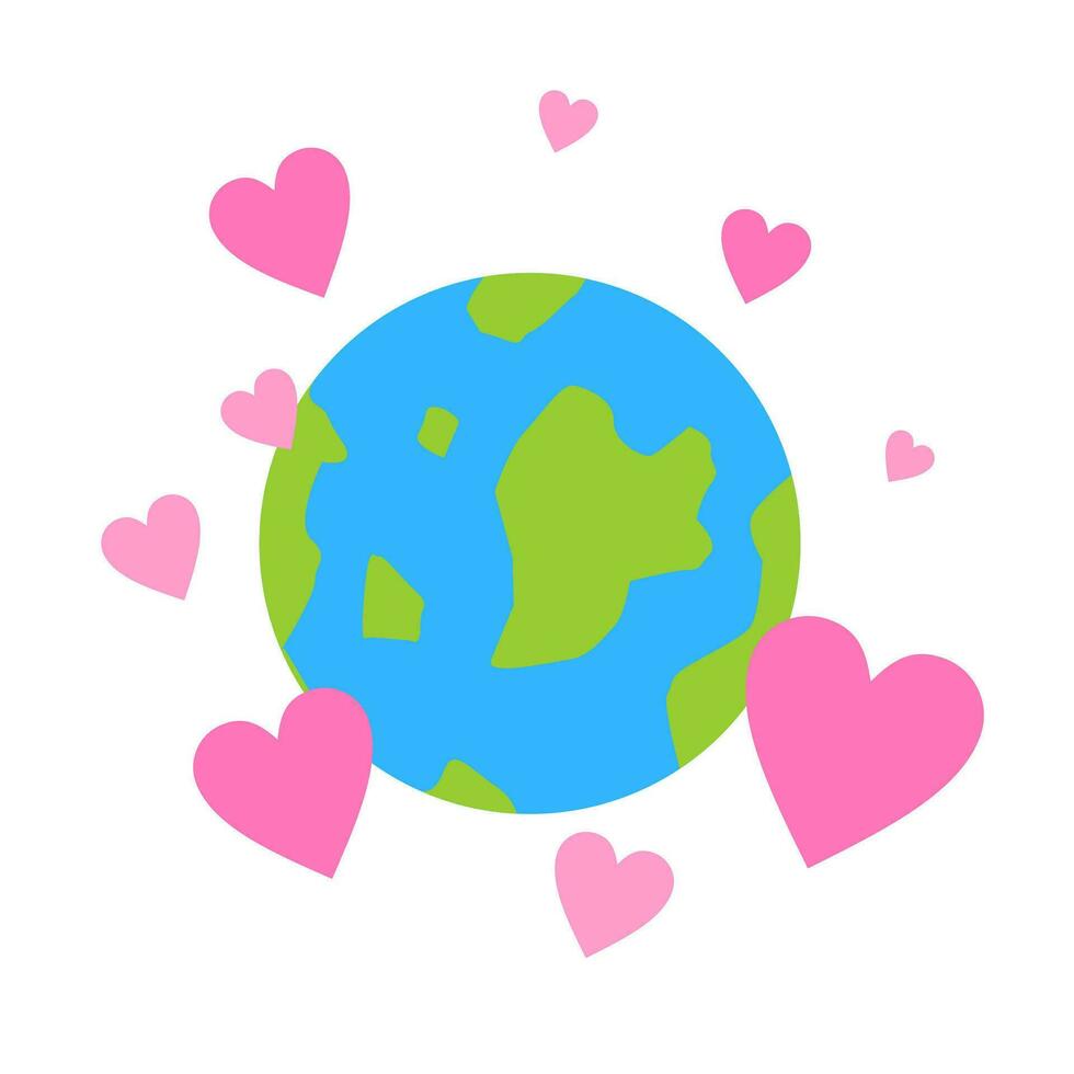 liefde hart Valentijn wereld wereldbol tekenfilm tekening vlak ontwerp stijl vector illustratie