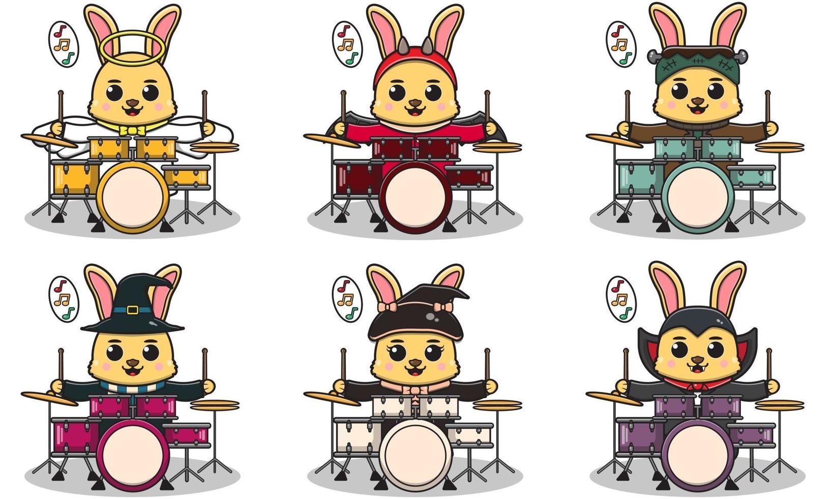 konijn muziek halloween set drum vector