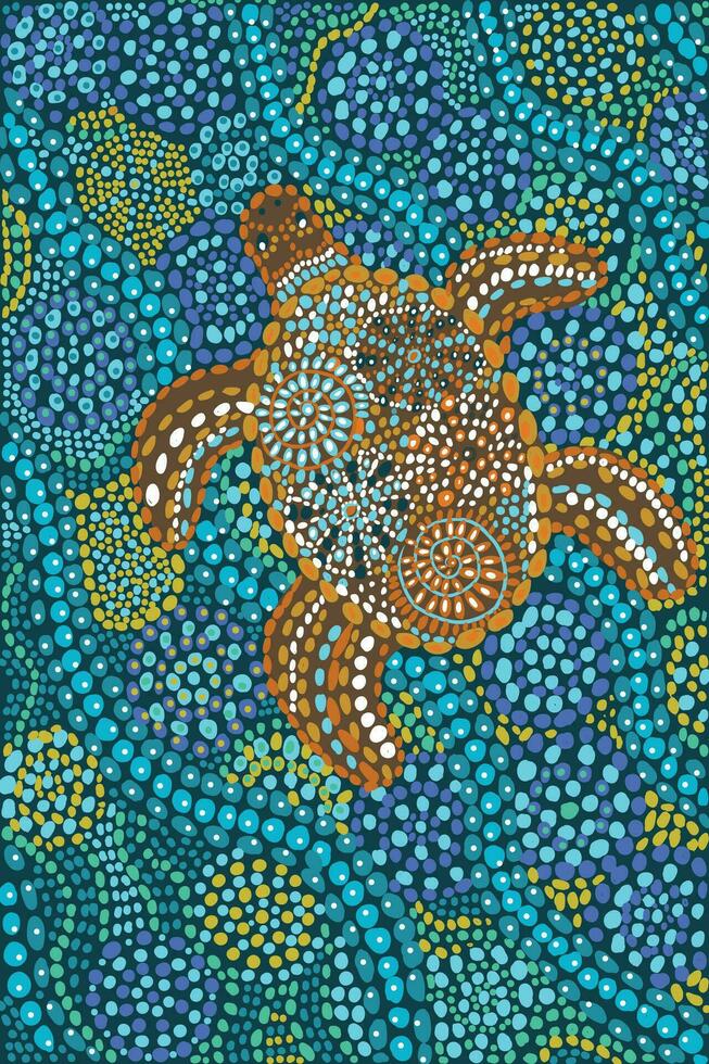 schildpad in de oceaan inheems kunst vector illustratie.