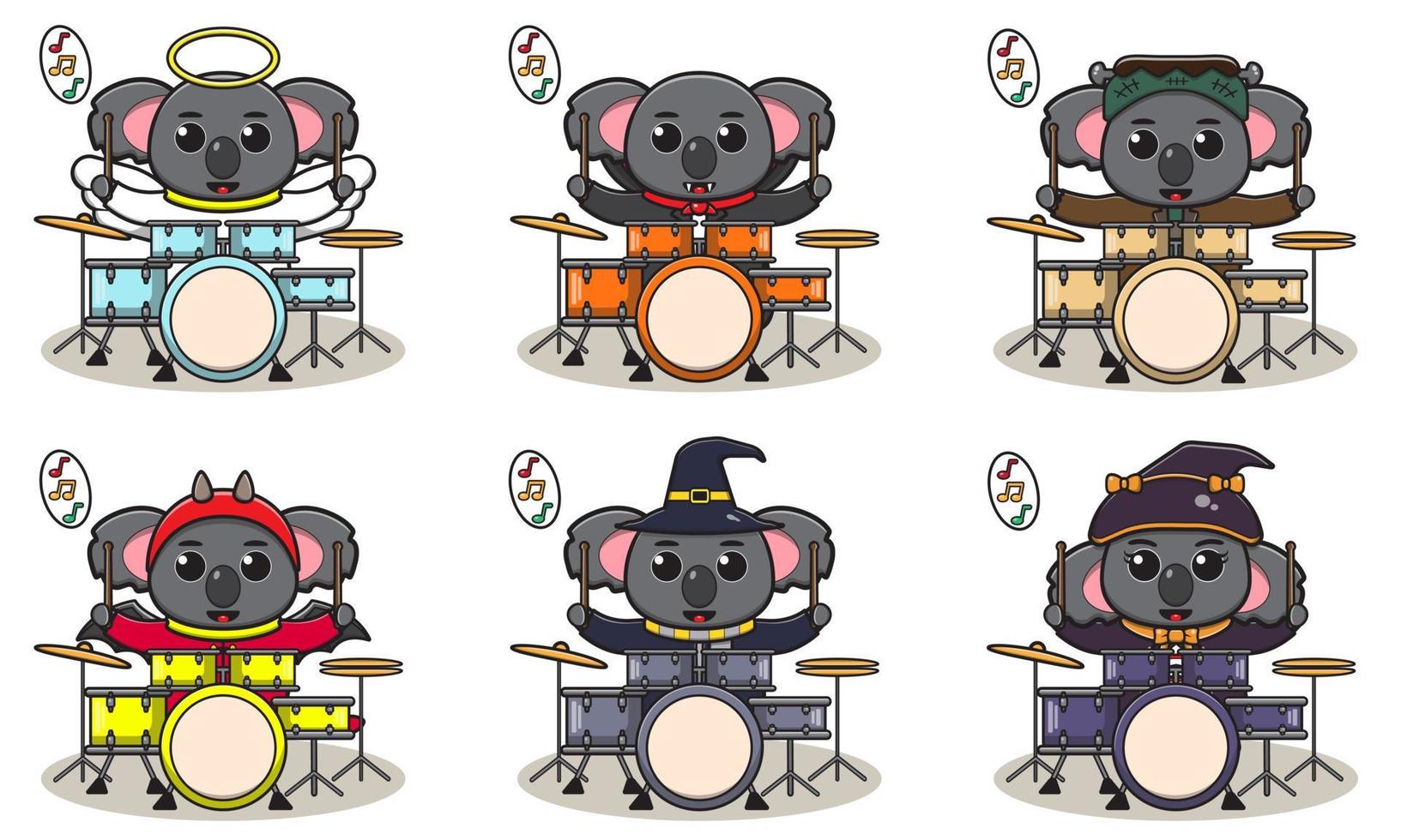 koala muziek halloween set drum vector