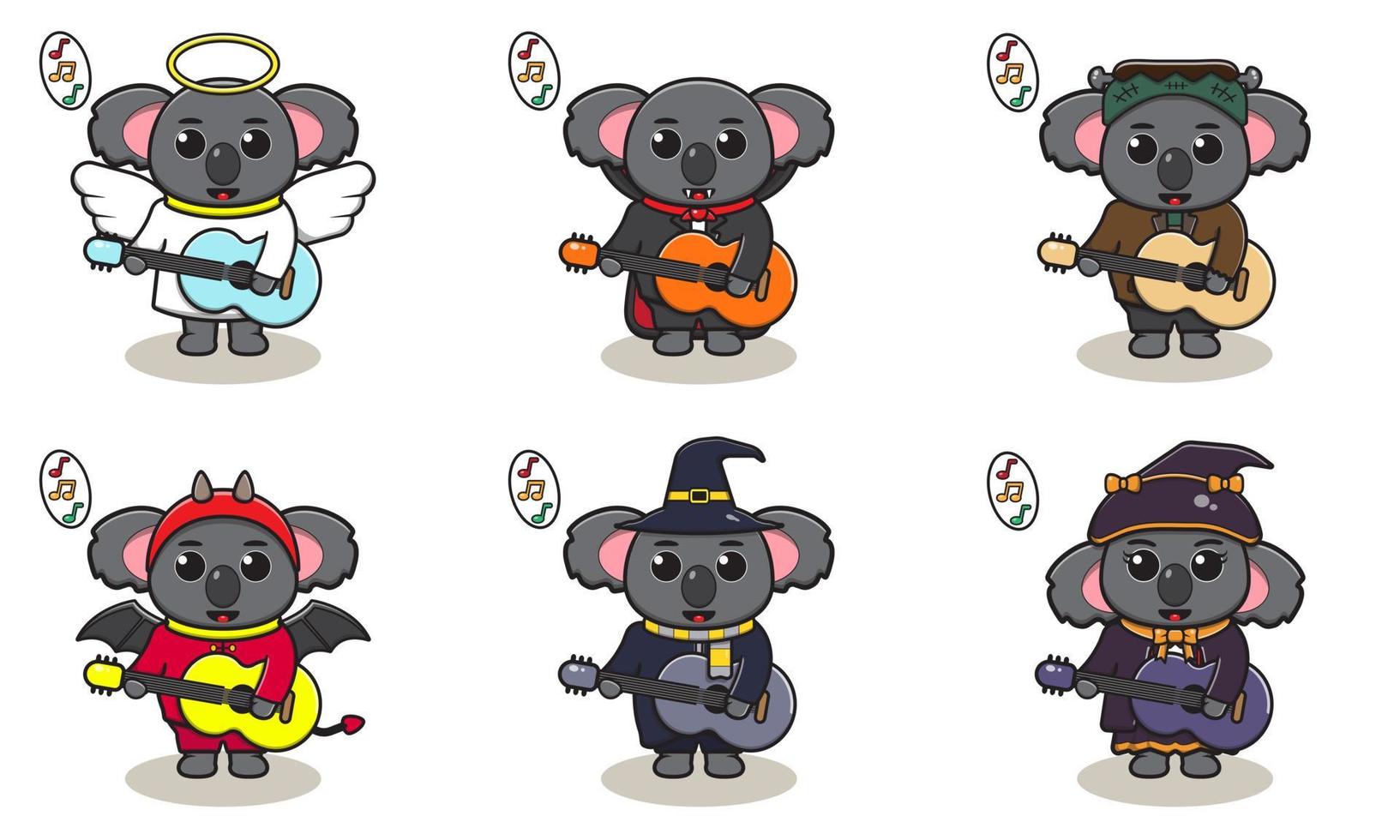 koala muziek halloween set gitaar vector