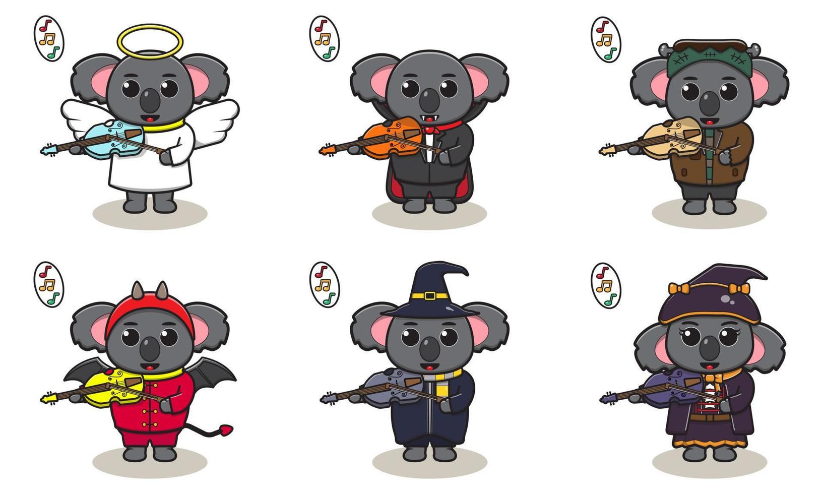 koala muziek halloween set viool vector