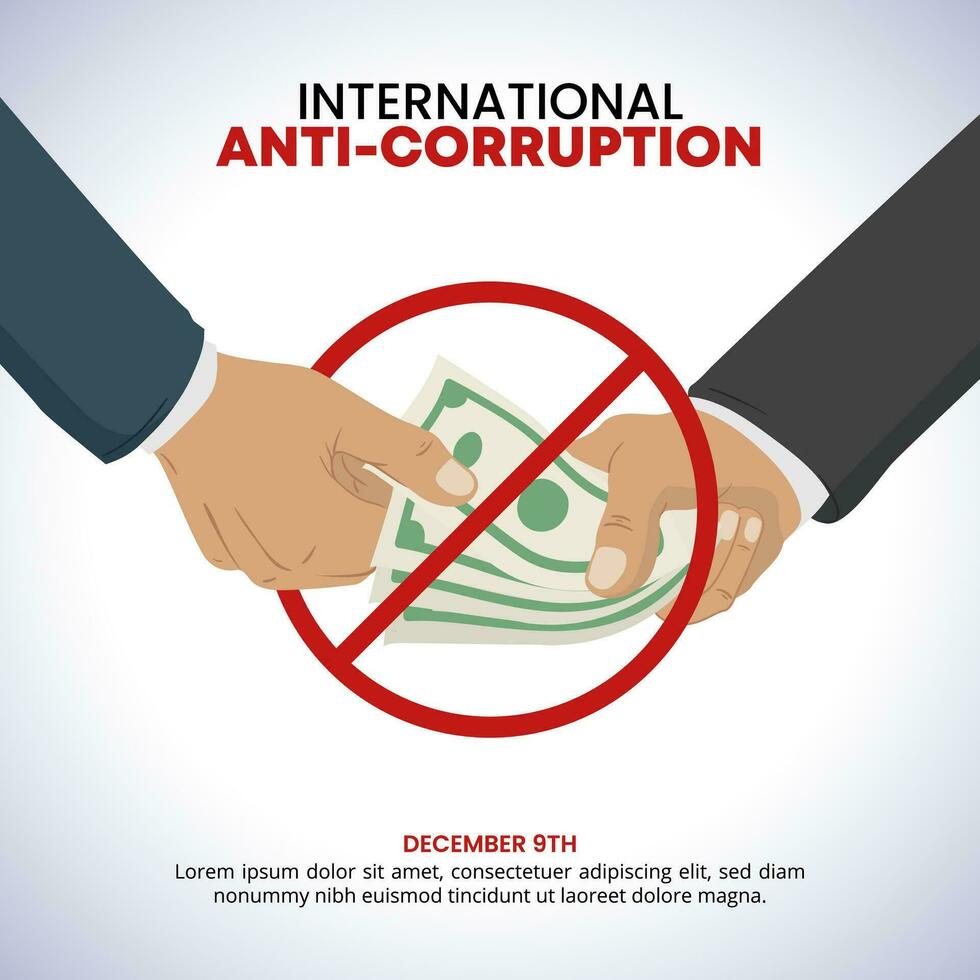 Internationale anti-corruptie dag met een illustratie van mensen aan het doen corruptie vector