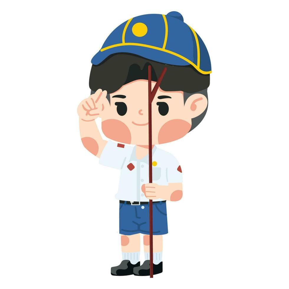 kind jongen verkenner Thais uniform tekenfilm vector