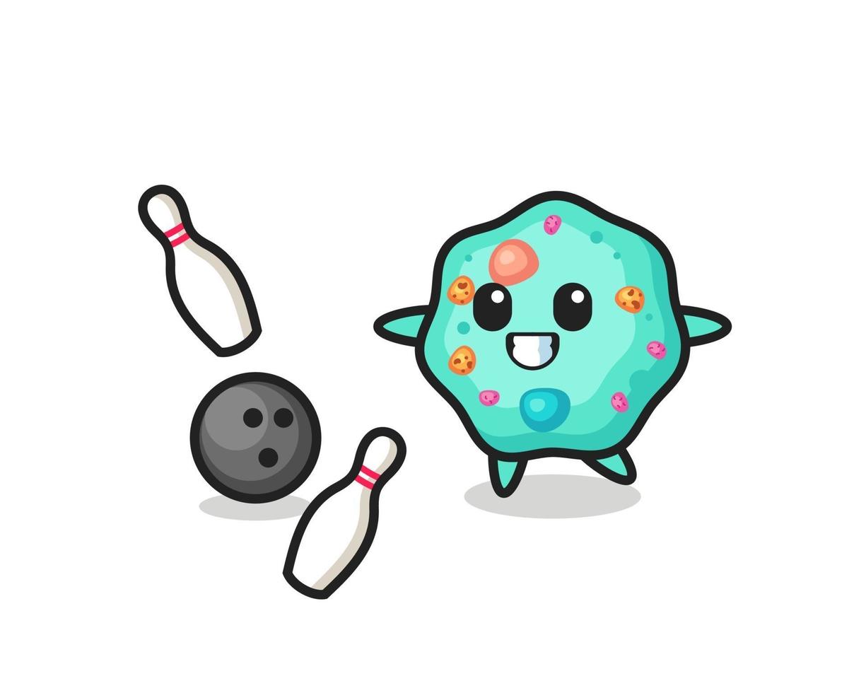 karakter cartoon van amoebe speelt bowling vector