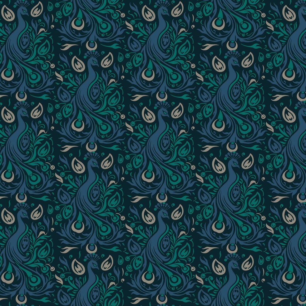 diagonaal patroon van metalen blauw en groen Pauw veren Aan donker blauw achtergrond vector