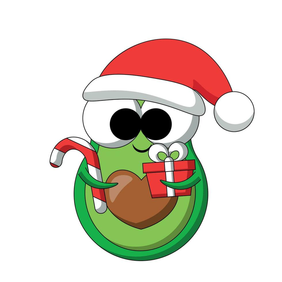 schattig avocado de kerstman claus met een hart vormig steen in kleur vector