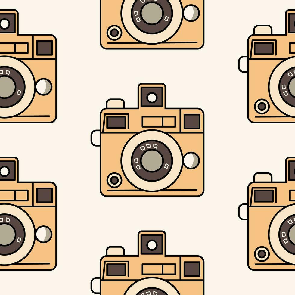 minimalistisch naadloos patroon oranje wijnoogst camera in retro kleuren, geïsoleerd Aan een licht achtergrond. achtergrond, achtergrond, omhulsel papier, sepia toon. vector