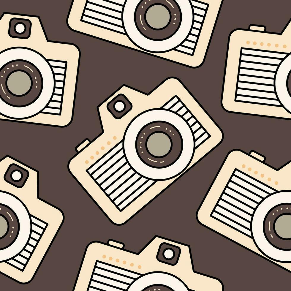 minimalistisch naadloos patroon licht wijnoogst camera in retro kleuren geïsoleerd Aan een bruin achtergrond. achtergrond, achtergrond, omhulsel papier, sepia toon. vector