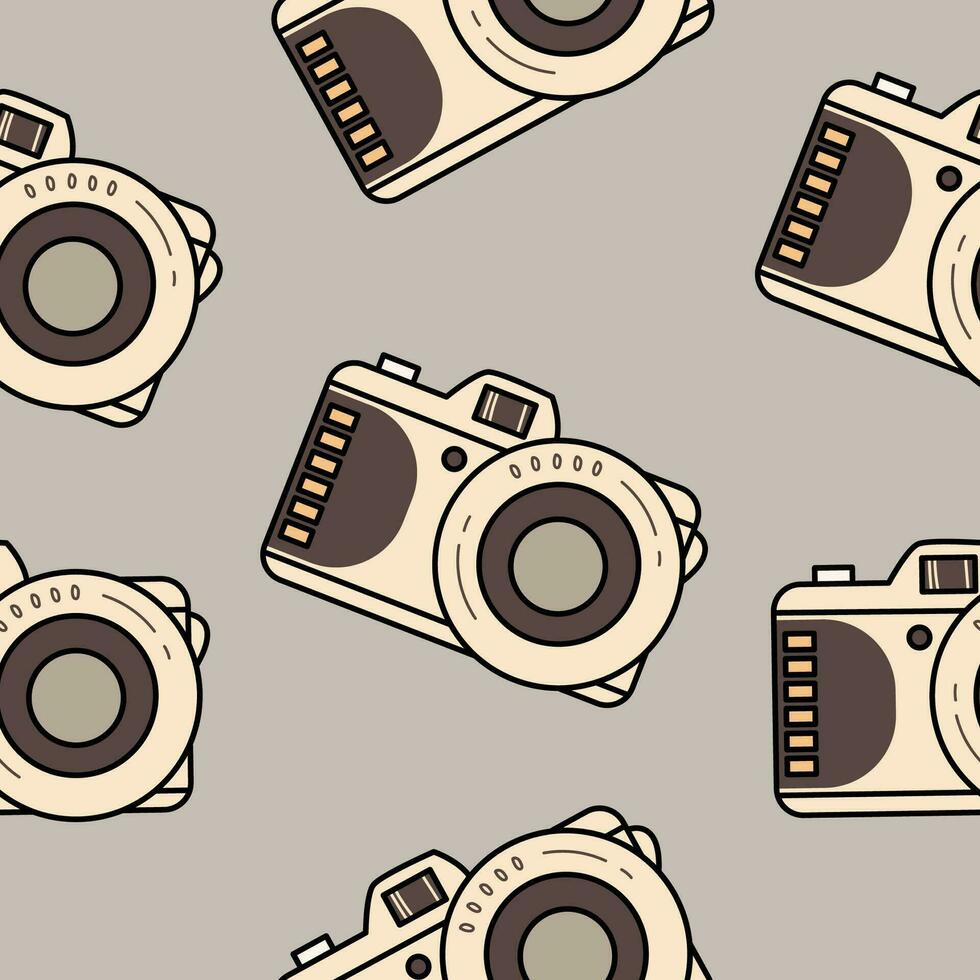 minimalistisch naadloos patroon licht wijnoogst camera in retro kleuren geïsoleerd Aan taupe achtergrond. achtergrond, achtergrond, omhulsel papier, sepia toon. vector