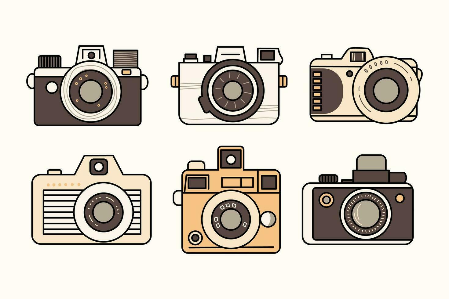 clip art reeks van retro camera's geïsoleerd Aan een licht achtergrond. speels wijnoogst film camera's in sepia tonen. vector