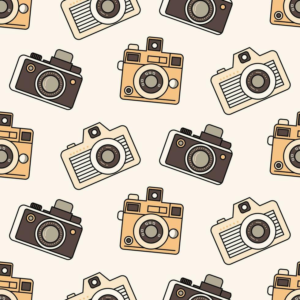 naadloos schattig patroon drie wijnoogst camera's geïsoleerd Aan een licht achtergrond. achtergrond in retro kleuren, achtergrond, omhulsel papier, sepia toon. vector