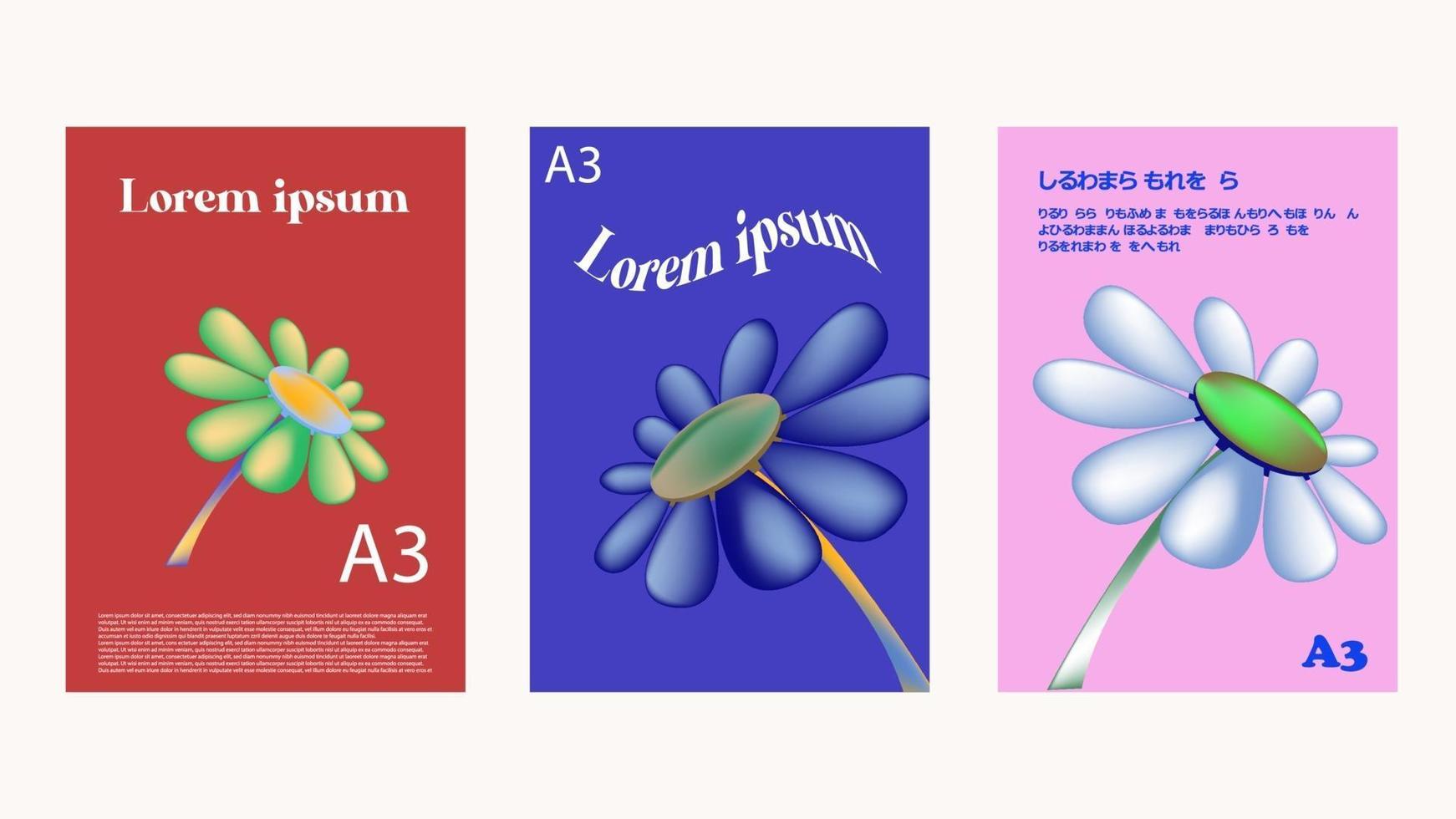 3d abstracte bloem poster set plat ontwerp illustrator vector