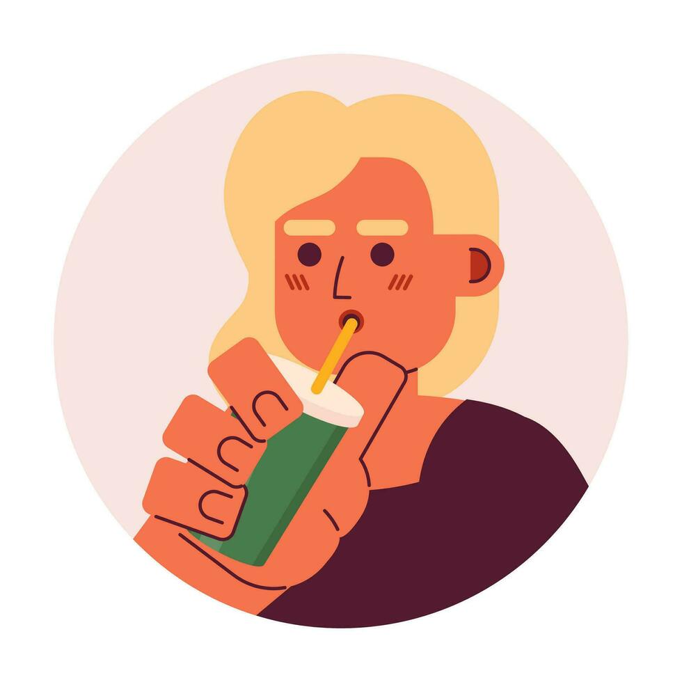 golvend haar- spaans vrouw nippen rietje 2d vector avatar illustratie. koffie genieten van Latijns-Amerikaans meisje tekenfilm karakter gezicht. dame drinken milkshake vlak kleur gebruiker profiel beeld geïsoleerd Aan wit