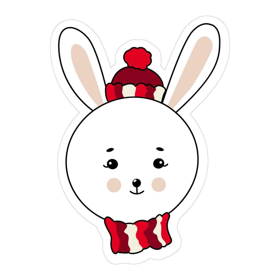 de geïsoleerd vlak schattigste wit konijn in de warm sjaal en hoed voor soort Kerstmis illustraties vector