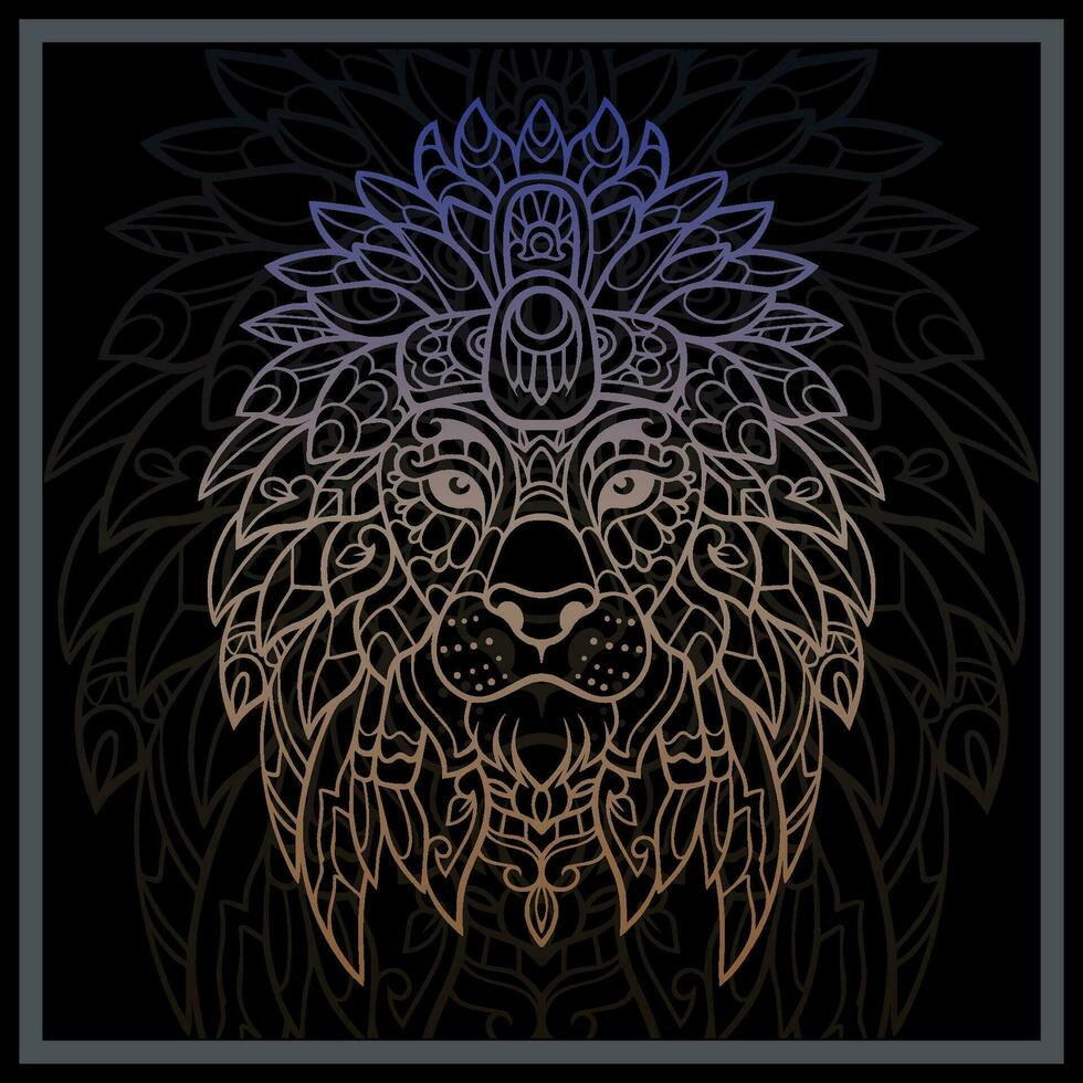 helling kleurrijk leeuw hoofd mandala kunsten geïsoleerd Aan zwart achtergrond. vector