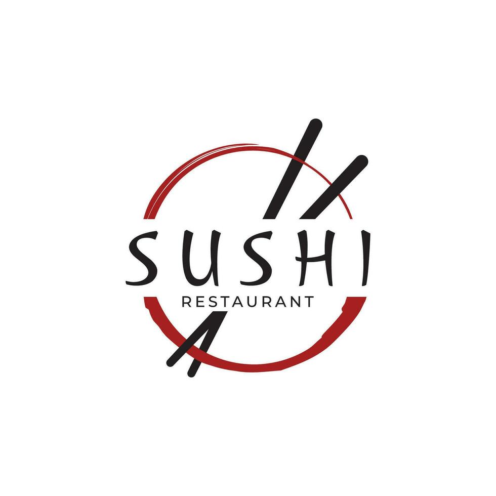 Japans voedsel sushi logo ontwerp met gekruiste eetstokjes. logo voor restaurant, bedrijf, bar. vector