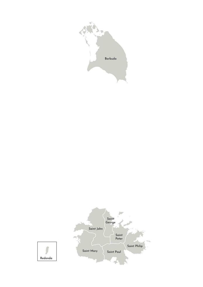 vector geïsoleerd illustratie van vereenvoudigd administratief kaart van antigua en barbuda. borders en namen van de Regio's. grijs silhouetten. wit schets