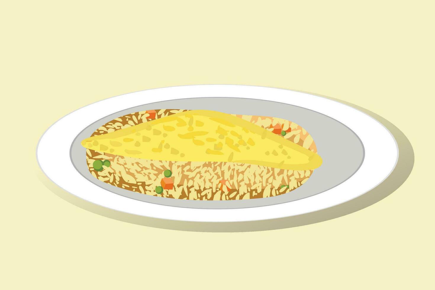vector vlak illustratie van Japans voedsel, gebakken rijst- met door elkaar gegooid ei topping, omurice. door elkaar gegooid eieren, gesmolten eieren.