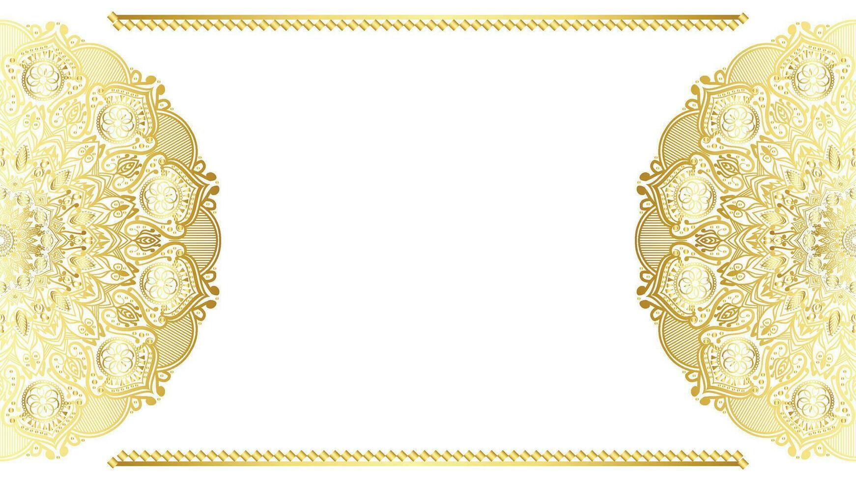 luxe gouden mandala rechthoek hoek certificaat grens patroon lijn foto Thais kader Islamitisch bruiloft uitnodiging achtergrond vector