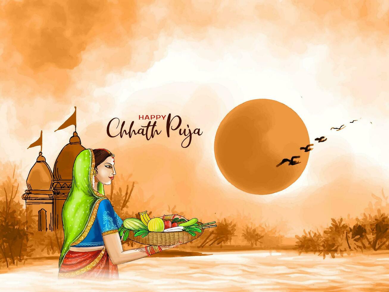 gelukkig chath puja zon aanbidden Indisch festival achtergrond vector