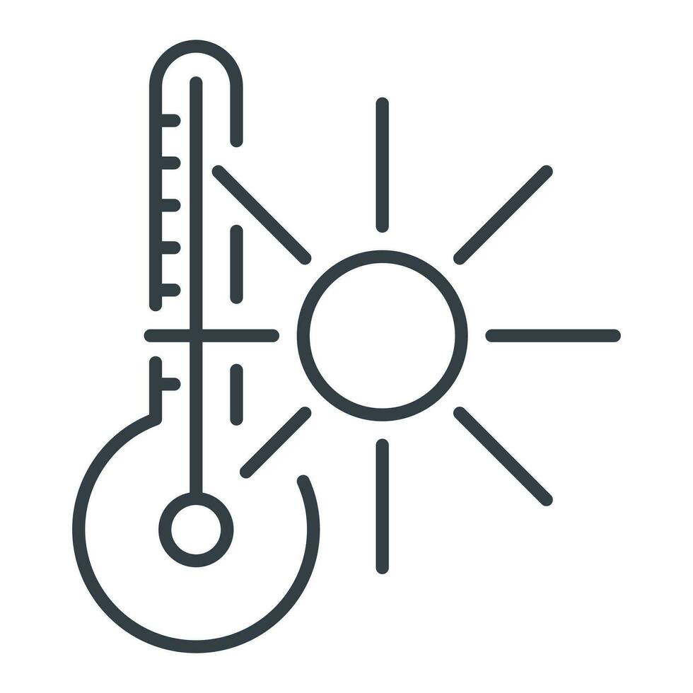 thermometer en zon icoon, vector geïsoleerd lijn illustratie.