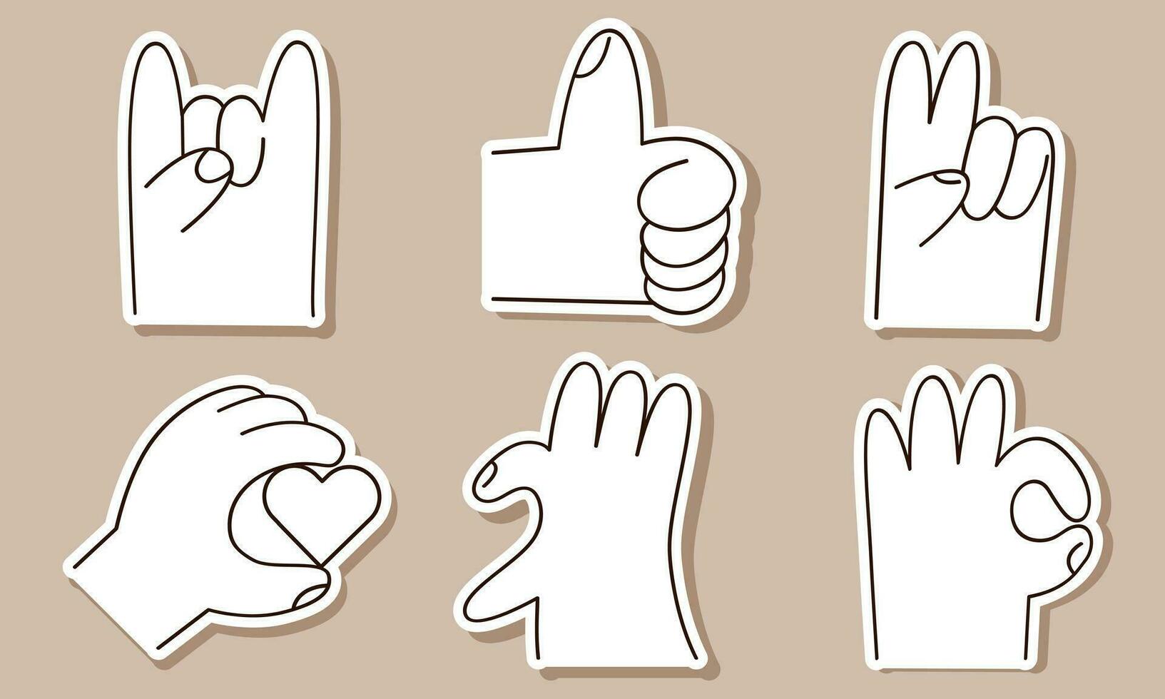 6 hand- standen stickers set. vector vlak handen