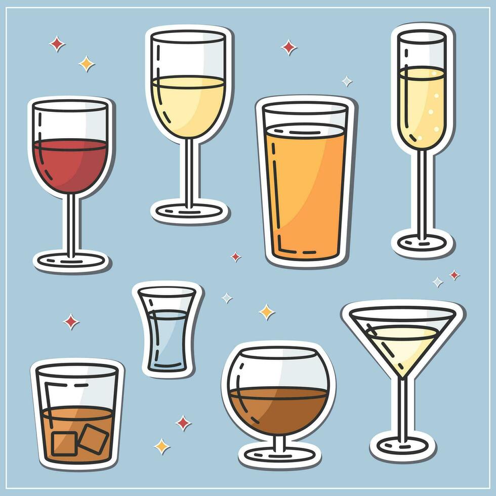 alcoholisch drankjes stickers vlak vector stijl