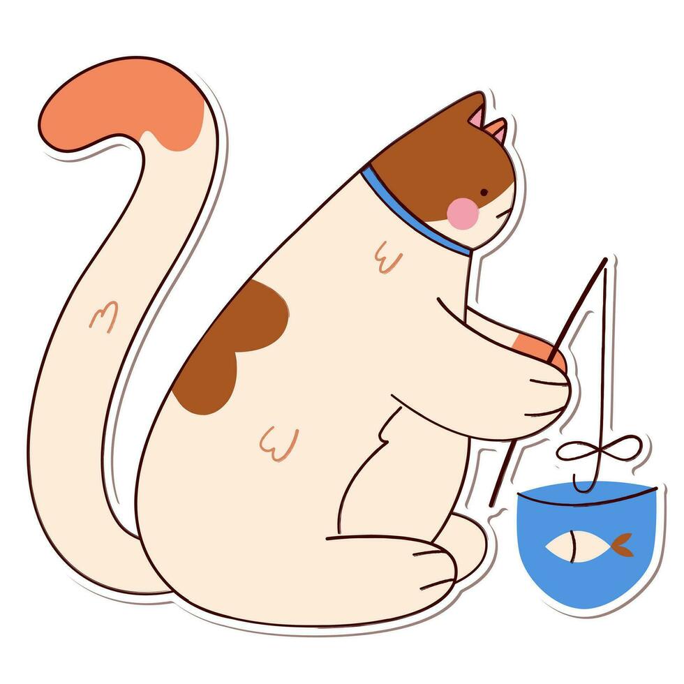 schattig en grappig kat tekening vector sticker