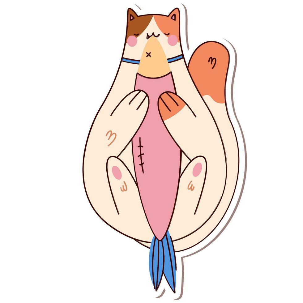 schattig en grappig kat tekening vector sticker