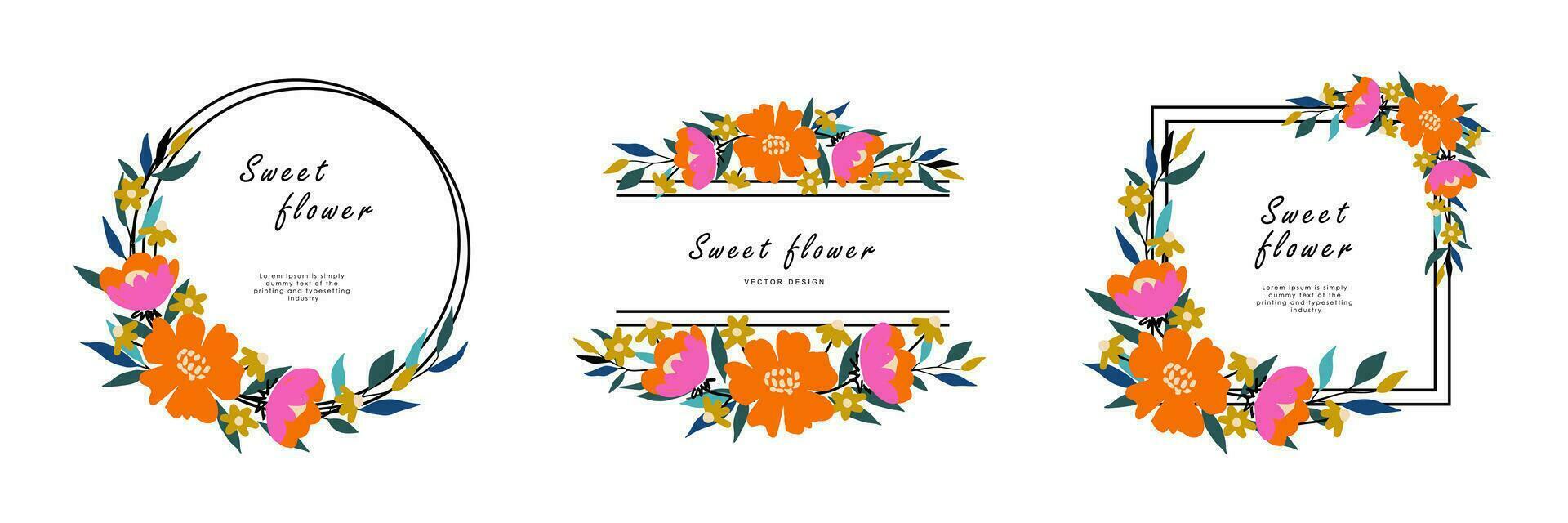 bloemen sjabloon reeks voor poster, kaart, omslag, label, banier, uitnodiging in mooi luxe botanisch stijl en elegant tuin vector ontwerp kader met bloemen en planten.
