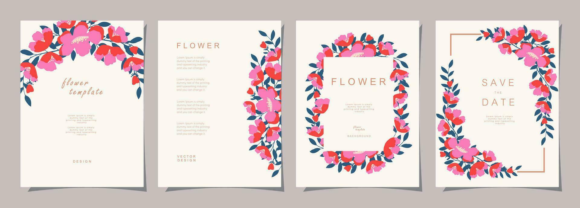 bloemen sjabloon reeks voor poster, kaart, omslag, label, banier, uitnodiging in mooi luxe botanisch stijl en elegant tuin vector ontwerp Sjablonen met bloemen en planten.