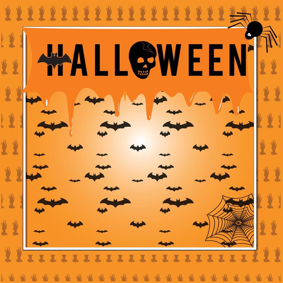 happy halloween-achtergrondsjabloon met zombiehanden, spook, vleermuizen vector