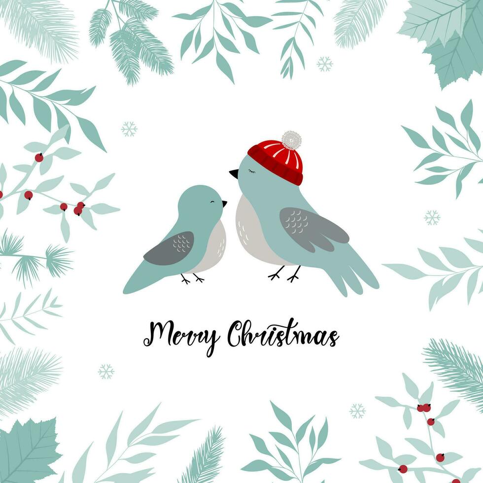 vrolijk Kerstmis en nieuw jaar 2024 kaarten met schattig vogel, maretak, winter planten ontwerp illustratie voor hartelijk groeten, uitnodiging, geschenk vector